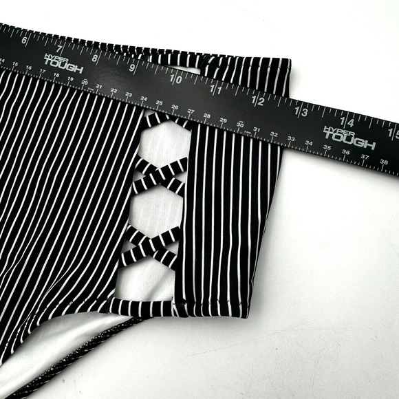 SHADE &‎ SHORE | NEW Small Caged High Waist Bikini Bottom Black White Stripe - Picture 6 of 7